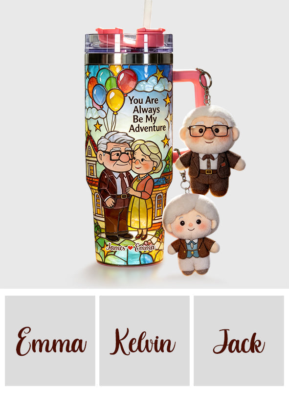 Personalized Couple Tumbler with Plush Charm - Adventure Gift Tumbler With Plush Charm GradoCreations