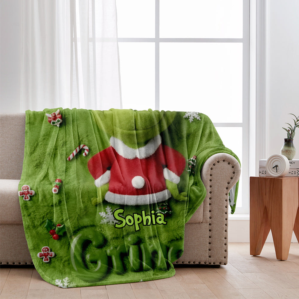 Personalized Merry Grinchmas Blanket Custom Name Gift Blanket GradoCreations