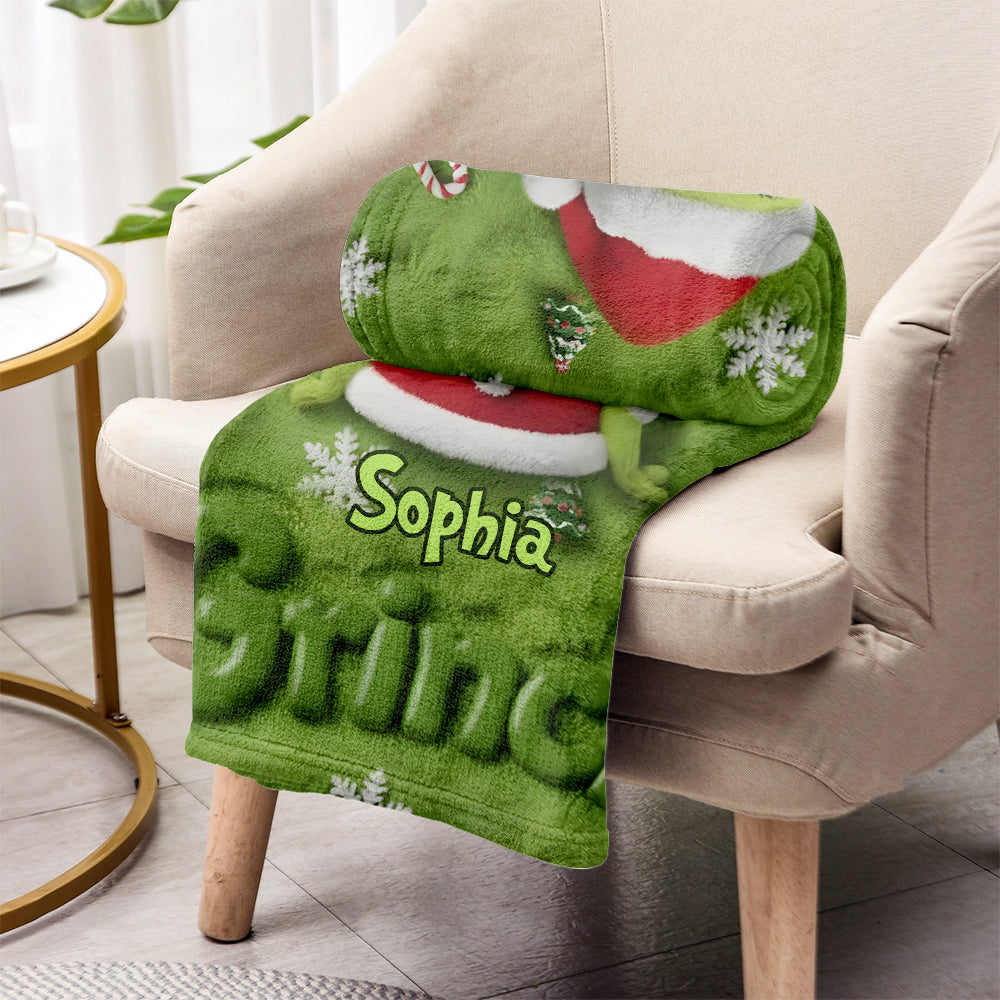 Personalized Merry Grinchmas Blanket Custom Name Gift Blanket GradoCreations