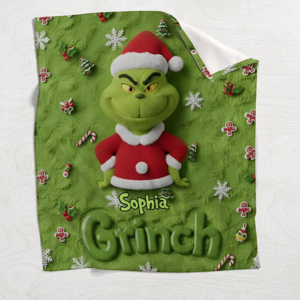 Personalized Merry Grinchmas Blanket Custom Name Gift Blanket GradoCreations