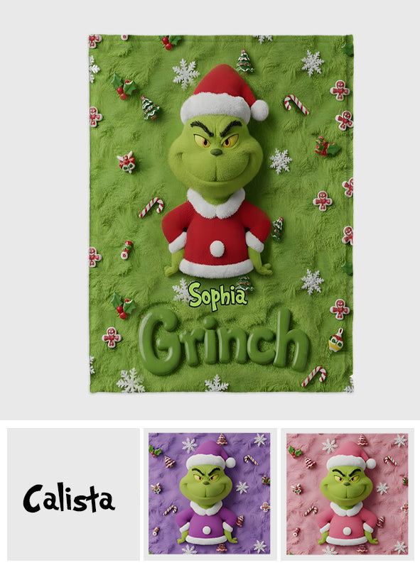Personalized Merry Grinchmas Blanket Custom Name Gift Blanket GradoCreations