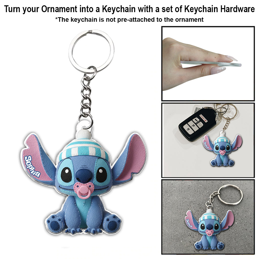 Personalized Baby Blue Ohana Ornament Custom Name Gift for Christmas Ornament GradoCreations