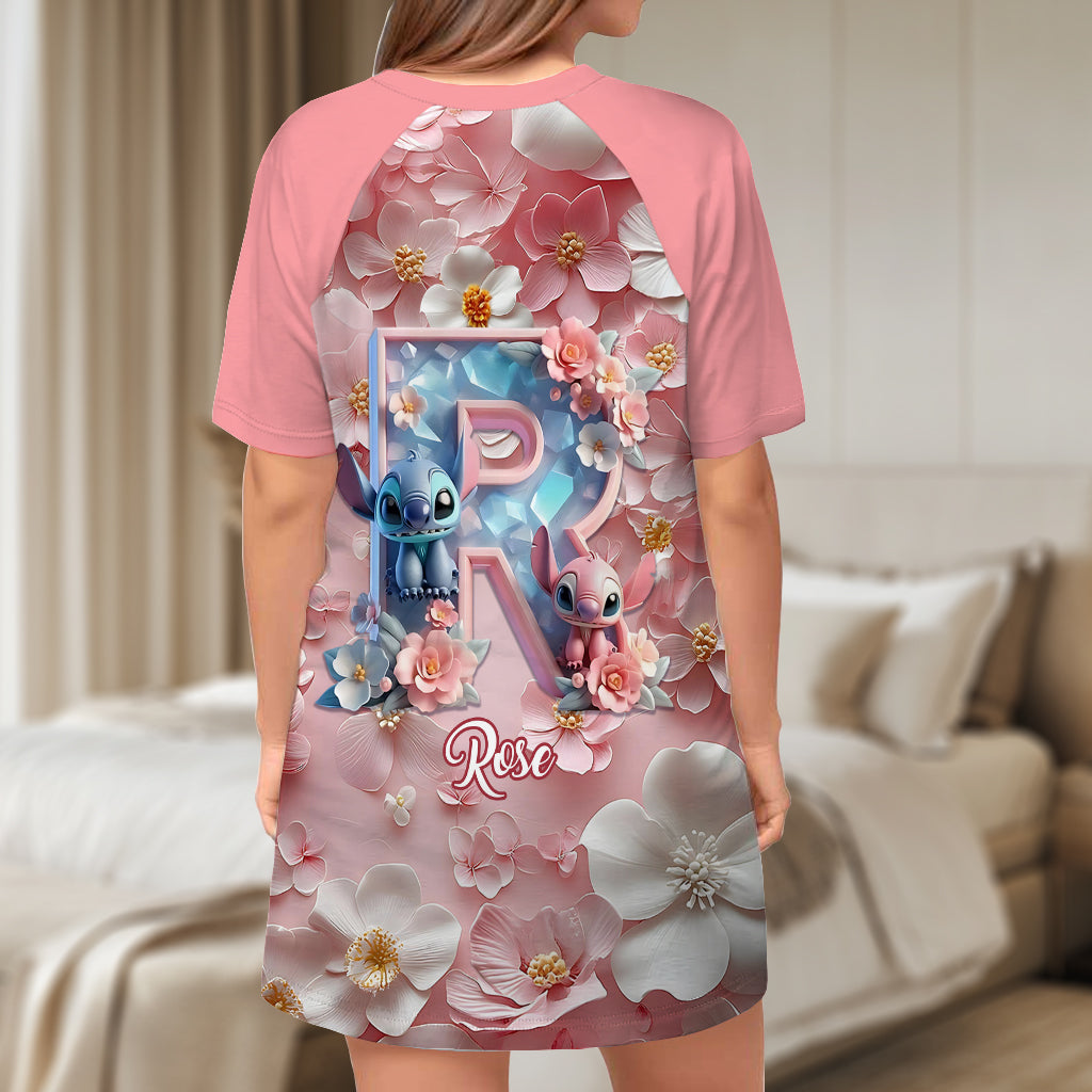 Personalized Ohana Sleep T-shirt Dress Custom Name Gift Sleep T-shirt Dress GradoCreations