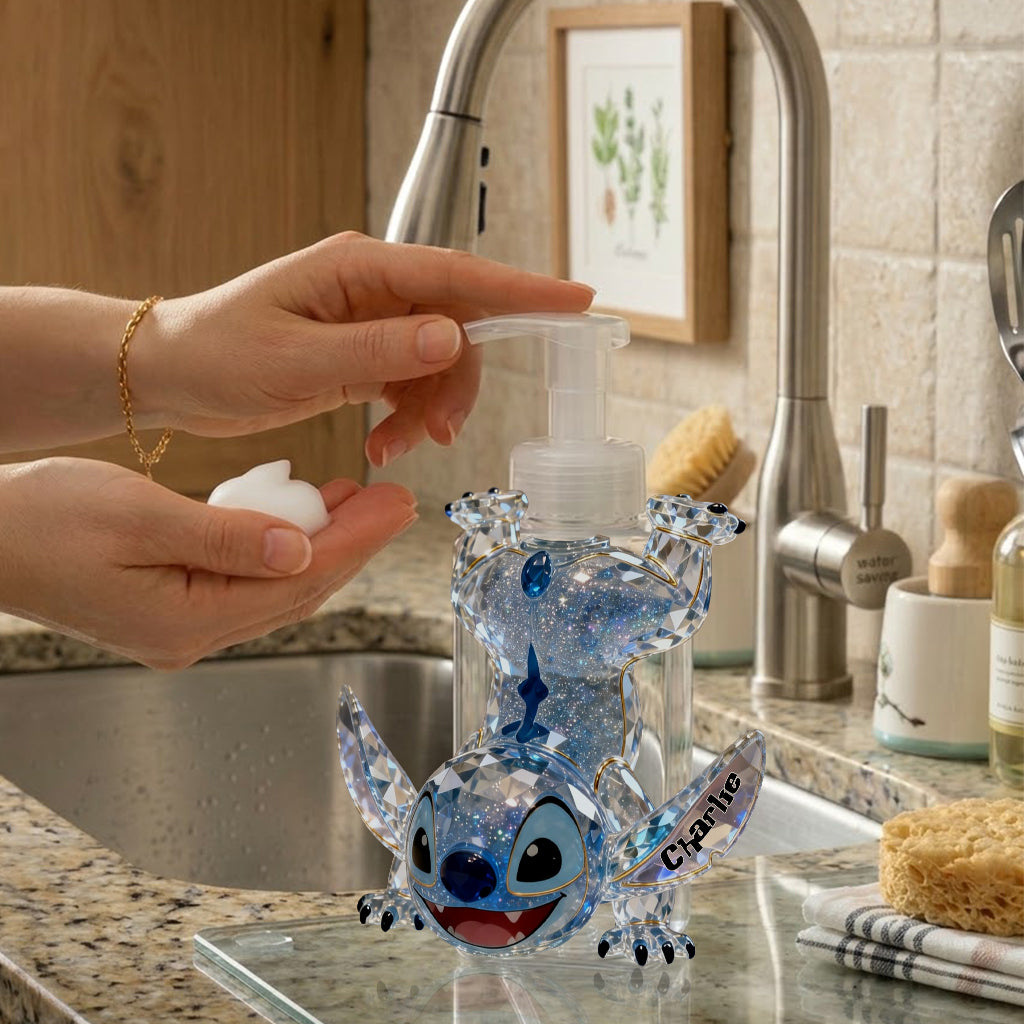 Personalized Cute Blue Alien Soap Dispenser for Kids | Custom Design Pump Dispenser GradoCreations