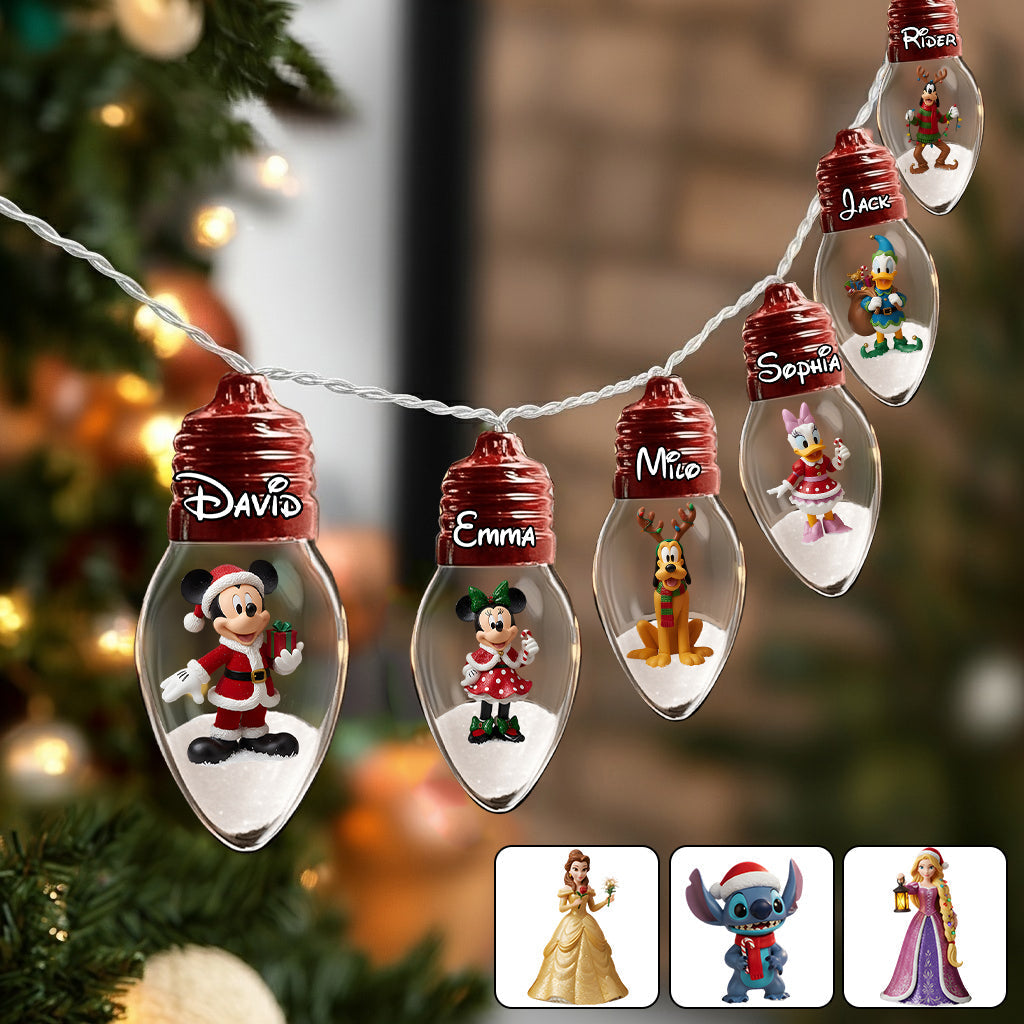 Personalized 10-Bulb Wooden String Lights for Christmas Decor String Lights GradoCreations