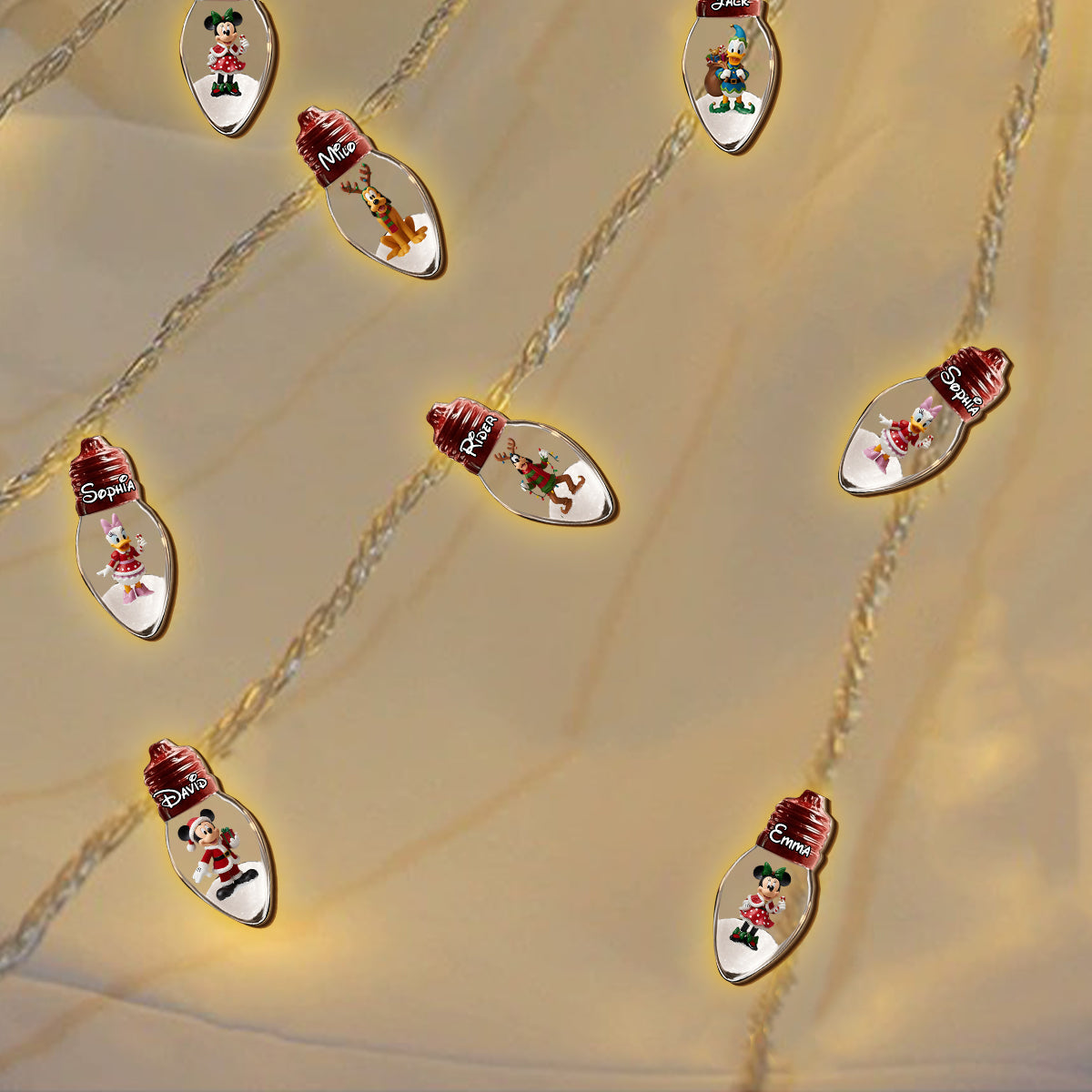 Personalized 10-Bulb Wooden String Lights for Christmas Decor String Lights GradoCreations