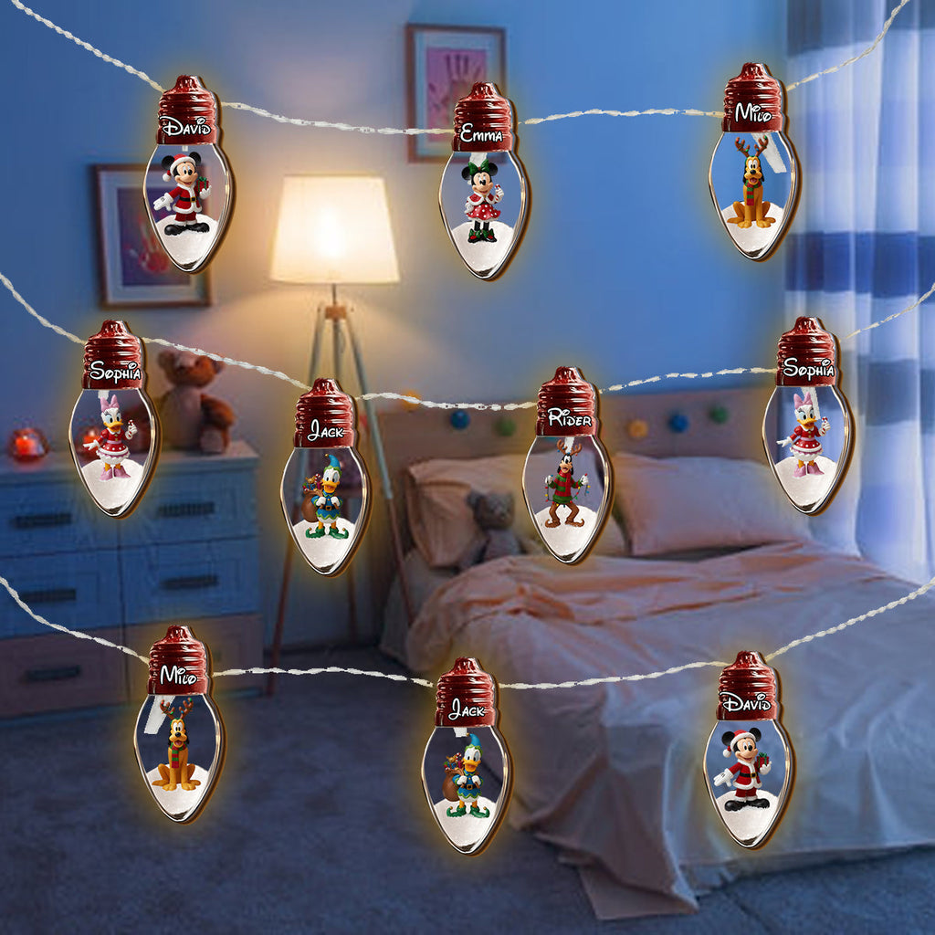 Personalized 10-Bulb Wooden String Lights for Christmas Decor String Lights GradoCreations
