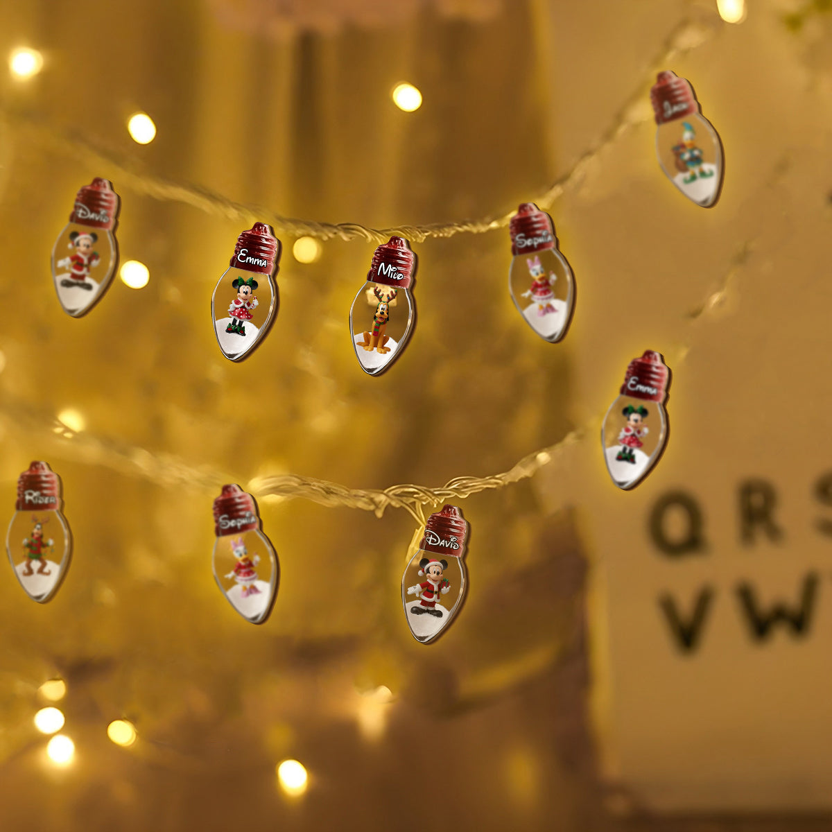 Personalized 10-Bulb Wooden String Lights for Christmas Decor String Lights GradoCreations