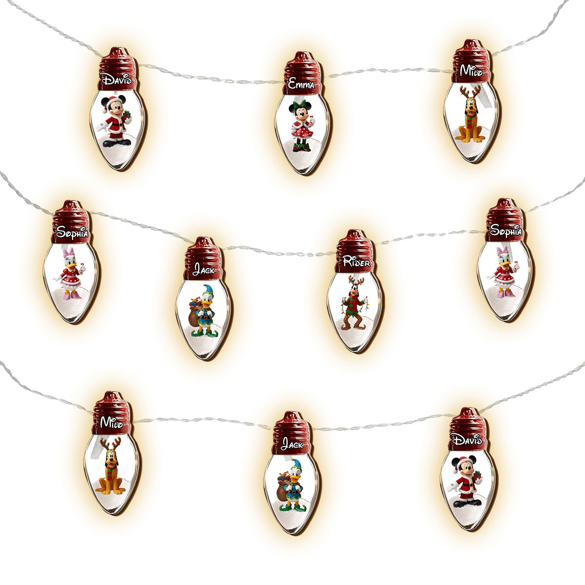 Personalized 10-Bulb Wooden String Lights for Christmas Decor String Lights GradoCreations
