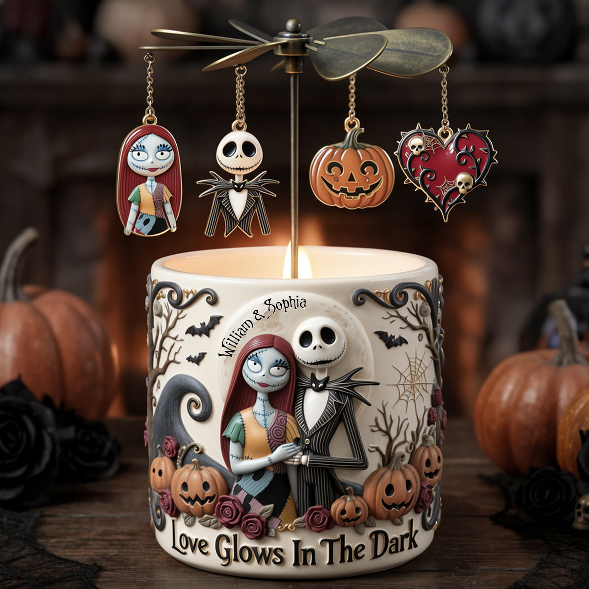 Personalized Spinning Candle Holder with Custom Charms | Unique Gift Spinning Candle Holder GradoCreations
