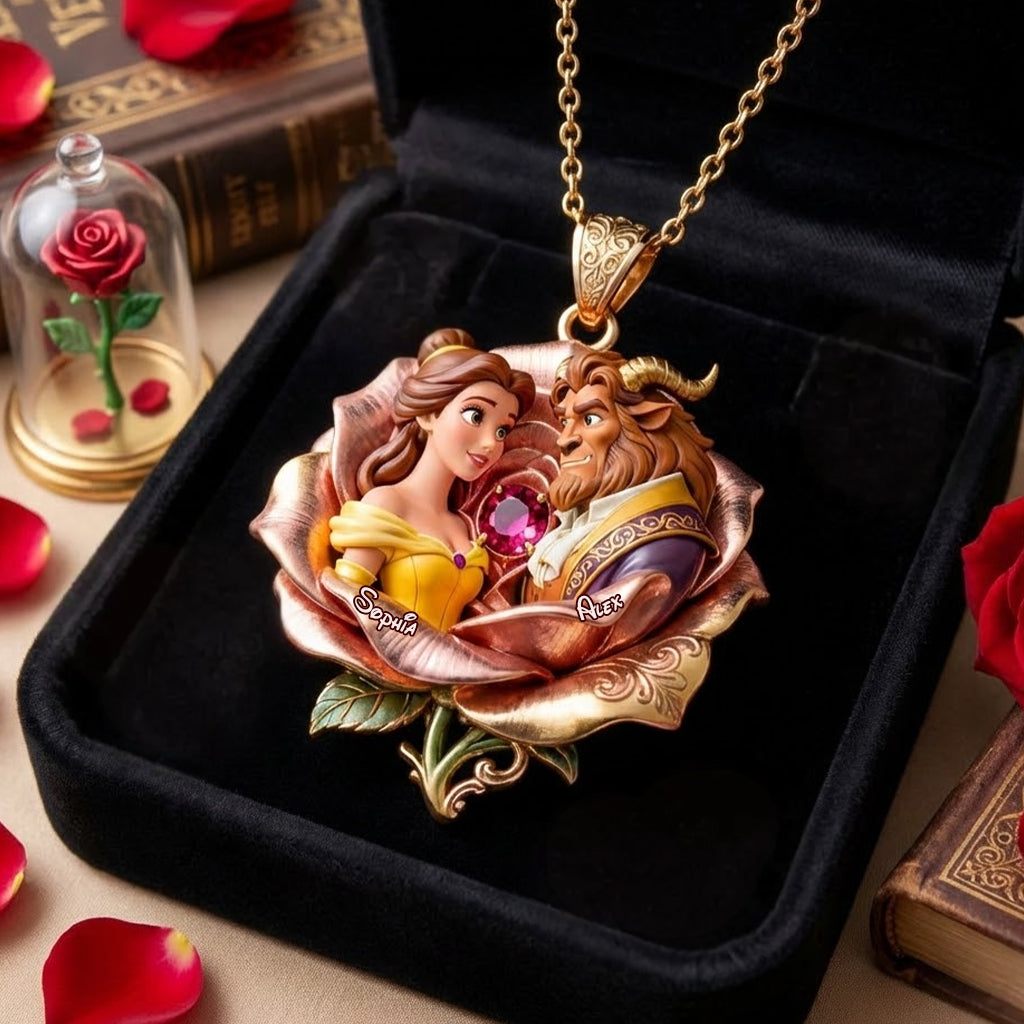 Personalized Beauty and the Beast Shaped Pendant Necklace for Couples Shaped Metal Pendant Necklace GradoCreations
