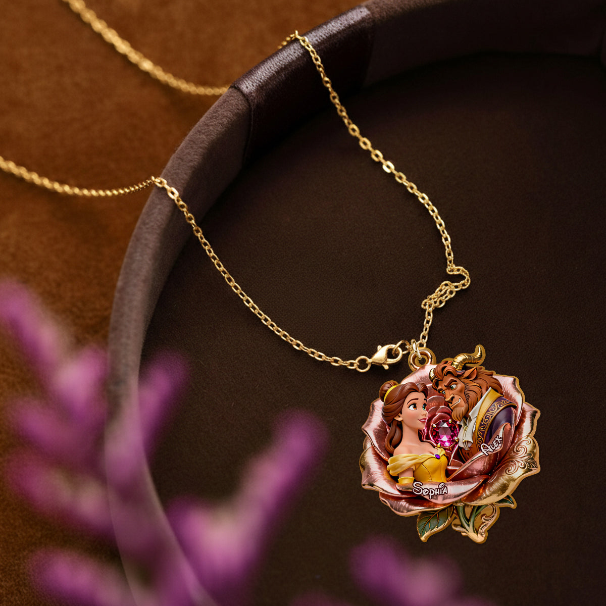 Personalized Beauty and the Beast Shaped Pendant Necklace for Couples Shaped Metal Pendant Necklace GradoCreations