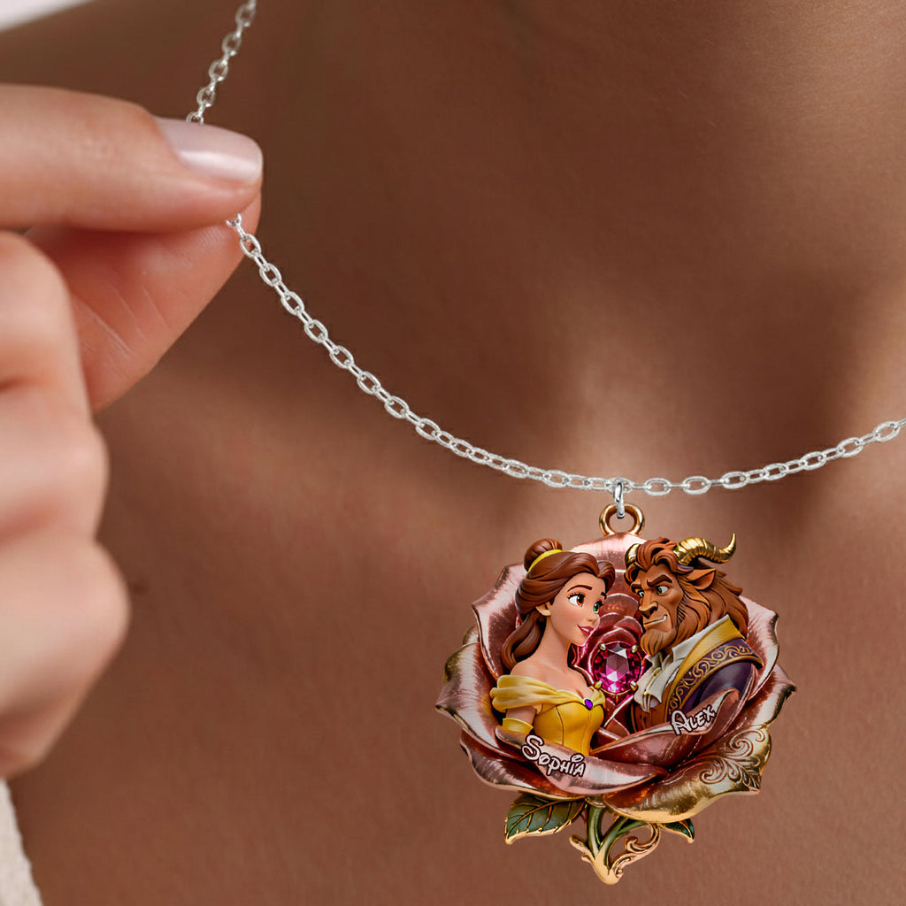 Personalized Beauty and the Beast Shaped Pendant Necklace for Couples Shaped Metal Pendant Necklace GradoCreations