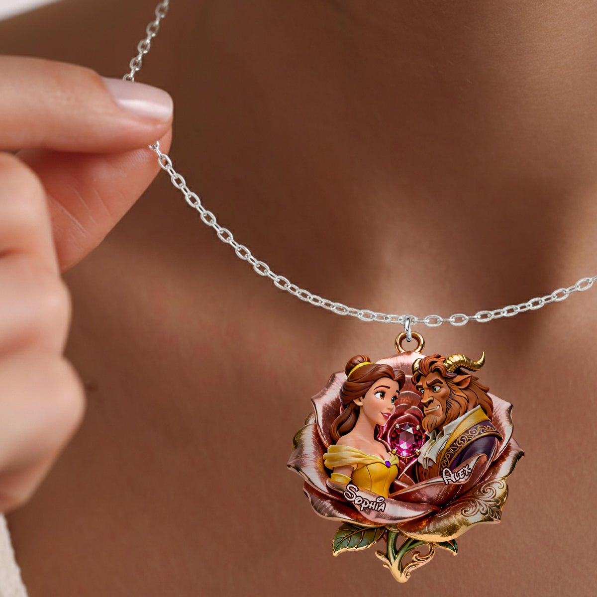Personalized Beauty and the Beast Shaped Pendant Necklace for Couples Shaped Metal Pendant Necklace GradoCreations