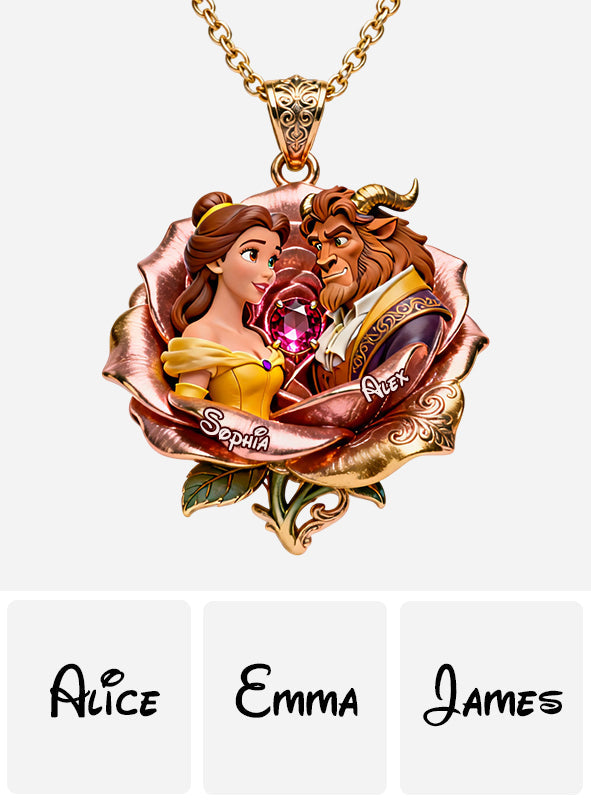 Personalized Beauty and the Beast Shaped Pendant Necklace for Couples Shaped Metal Pendant Necklace GradoCreations