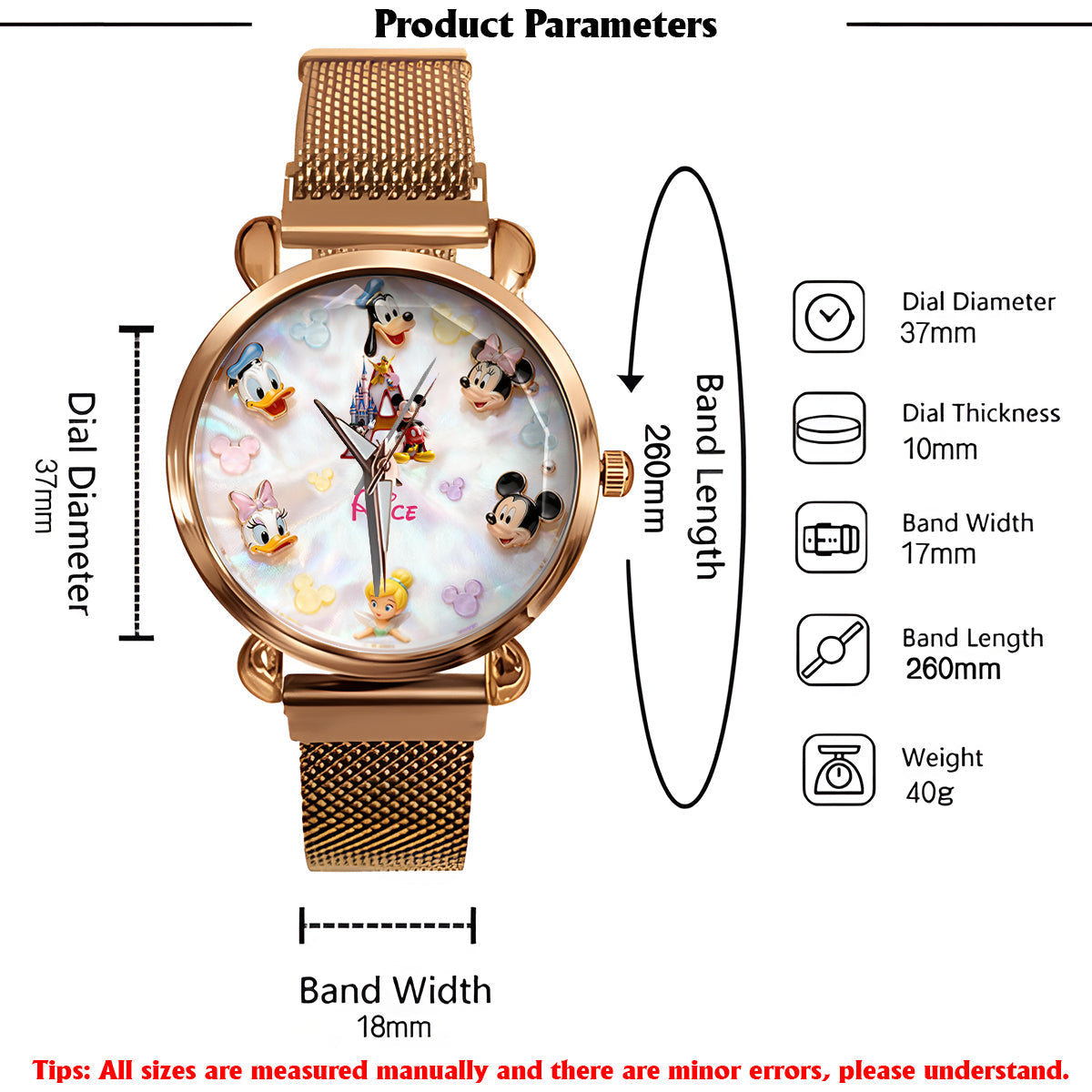 Personalized Disney Character Hand Watch for Women - Custom Name Gift Women Hand Watch GradoCreations