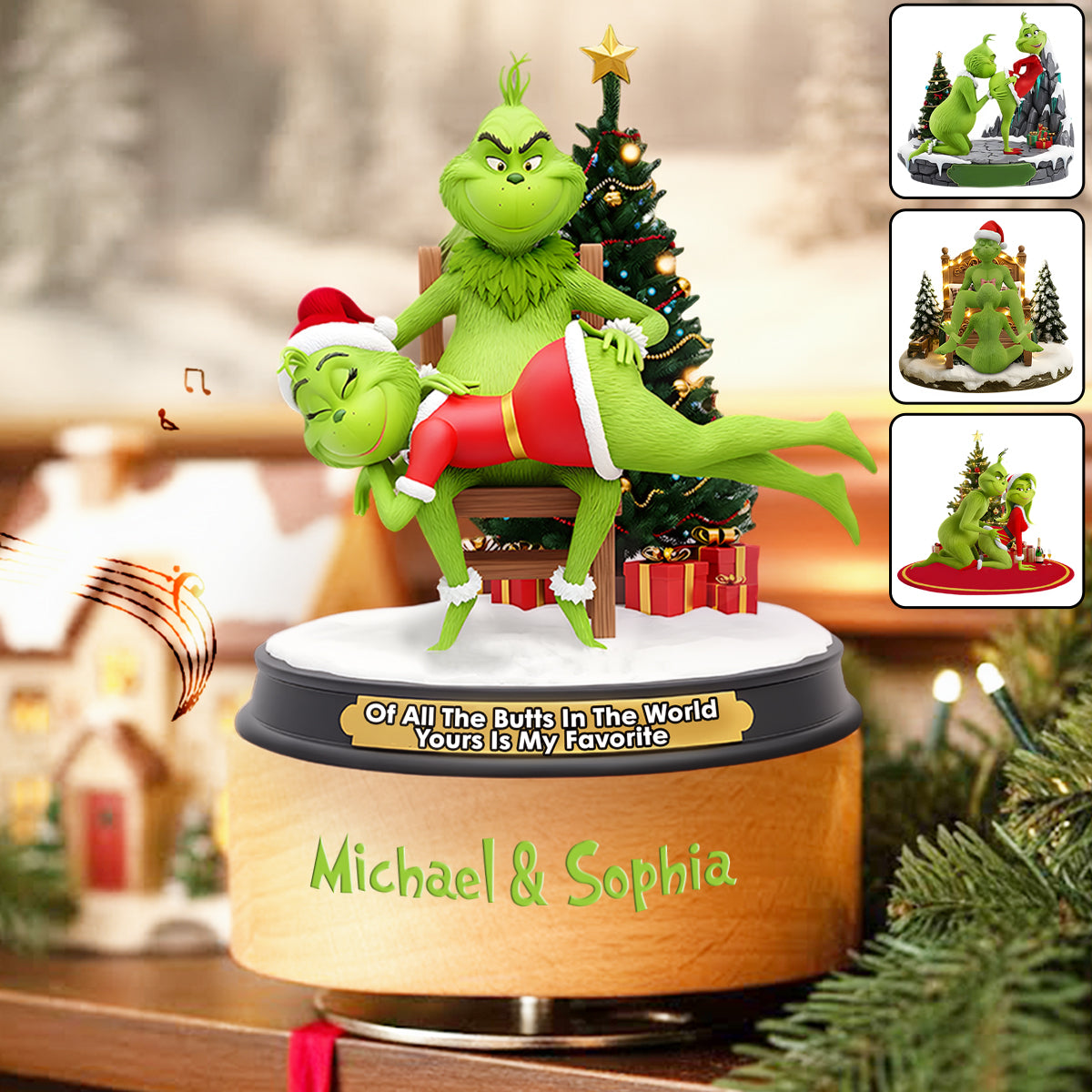 Personalized Grinch Music Plaque Custom Couple Gift for Christmas Rotating Music Plaque GradoCreations