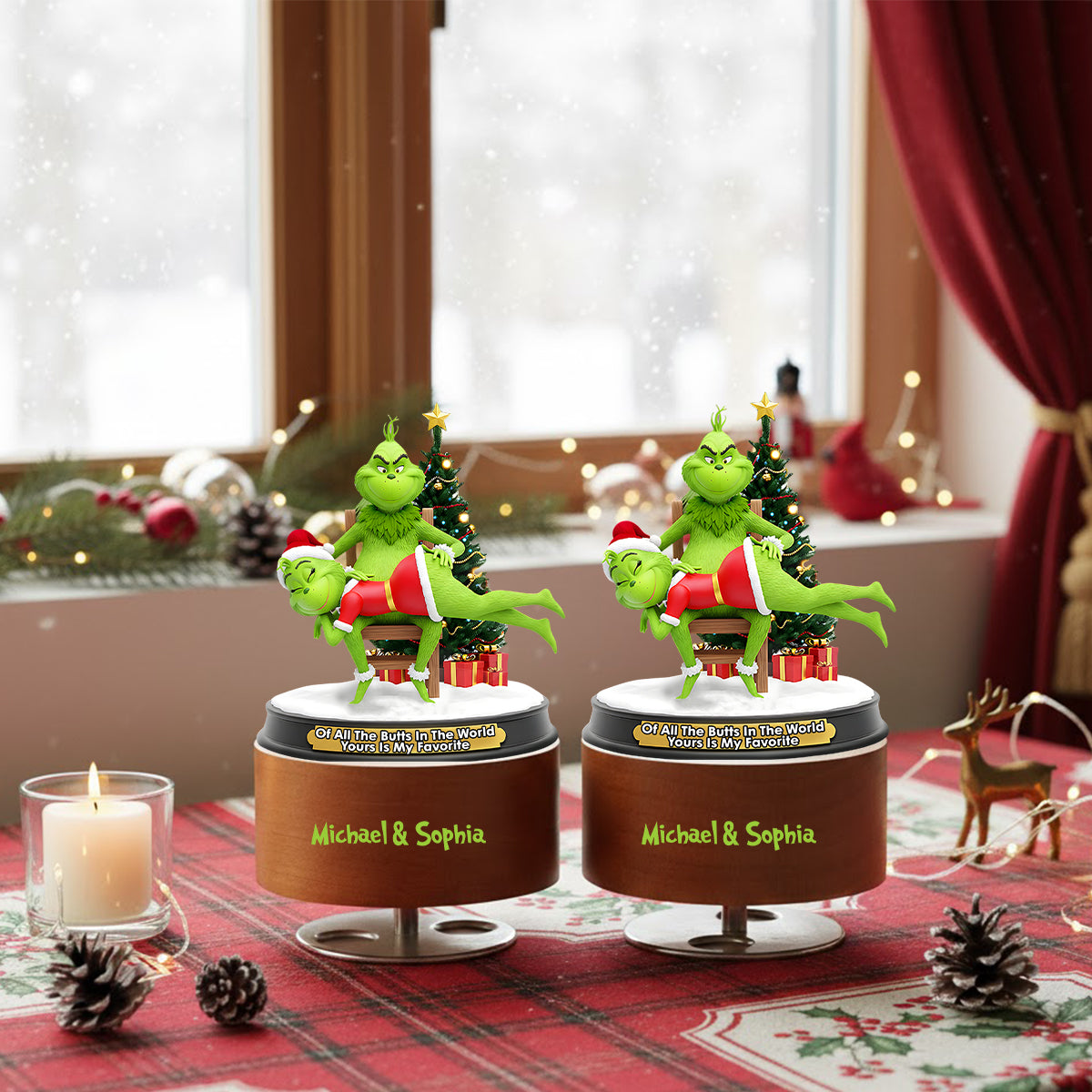 Personalized Grinch Music Plaque Custom Couple Gift for Christmas Rotating Music Plaque GradoCreations