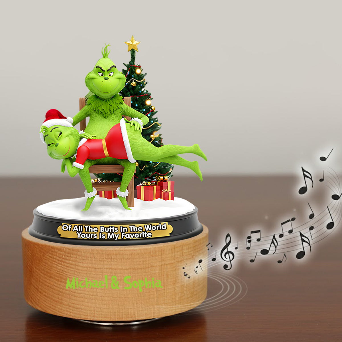Personalized Grinch Music Plaque Custom Couple Gift for Christmas Rotating Music Plaque GradoCreations