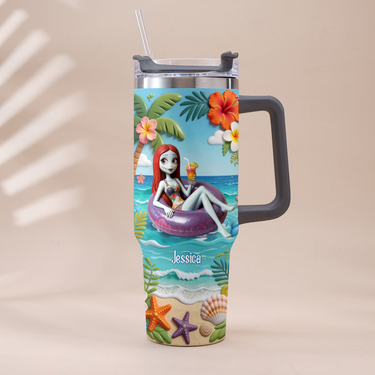 Personalized Summer Vibes Tumbler with Plush Charm Gift Idea Tumbler With Plush Charm GradoCreations