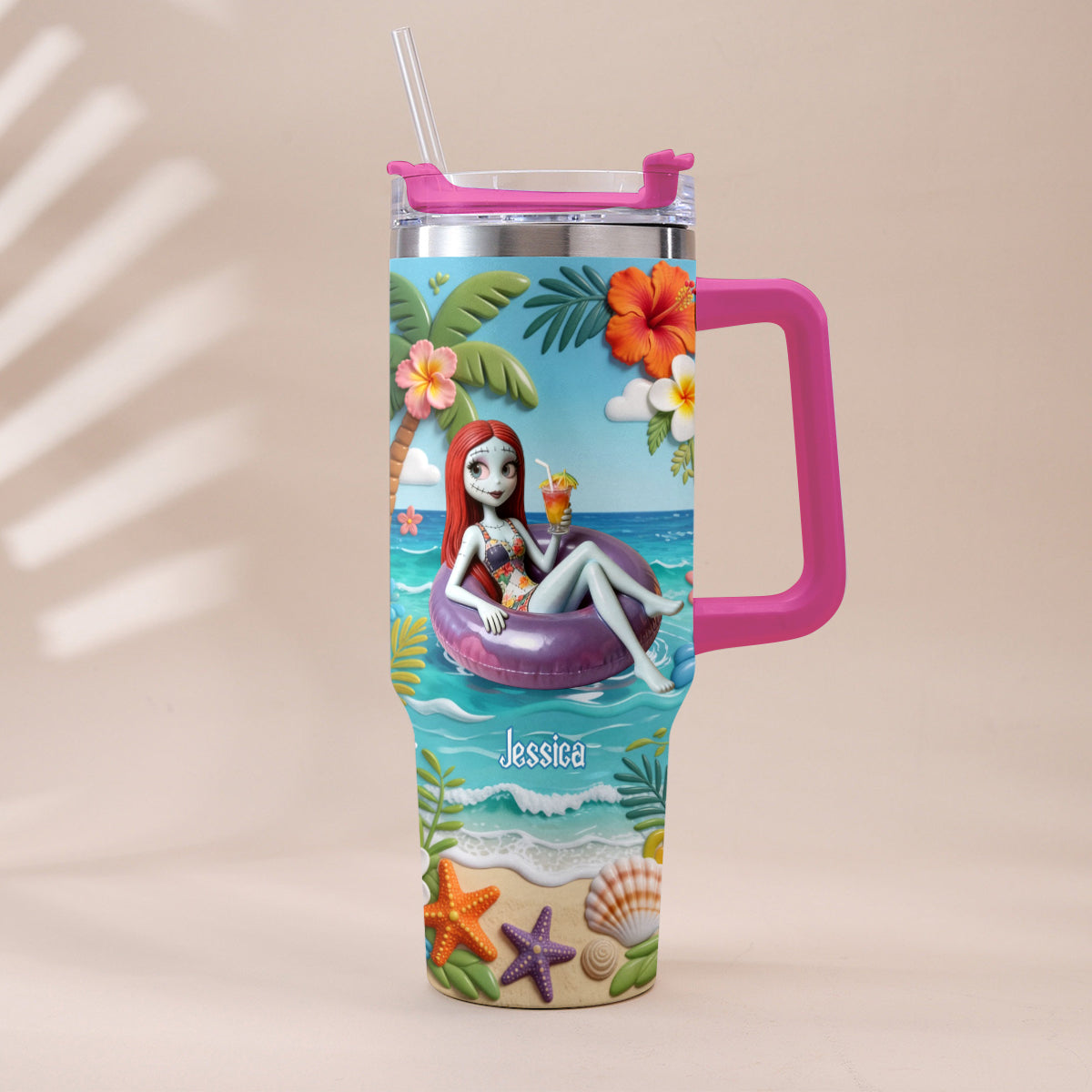 Personalized Summer Vibes Tumbler with Plush Charm Gift Idea Tumbler With Plush Charm GradoCreations