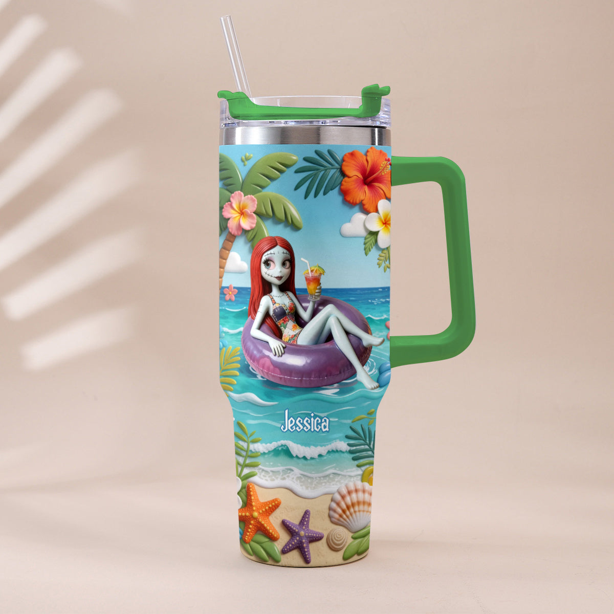 Personalized Summer Vibes Tumbler with Plush Charm Gift Idea Tumbler With Plush Charm GradoCreations