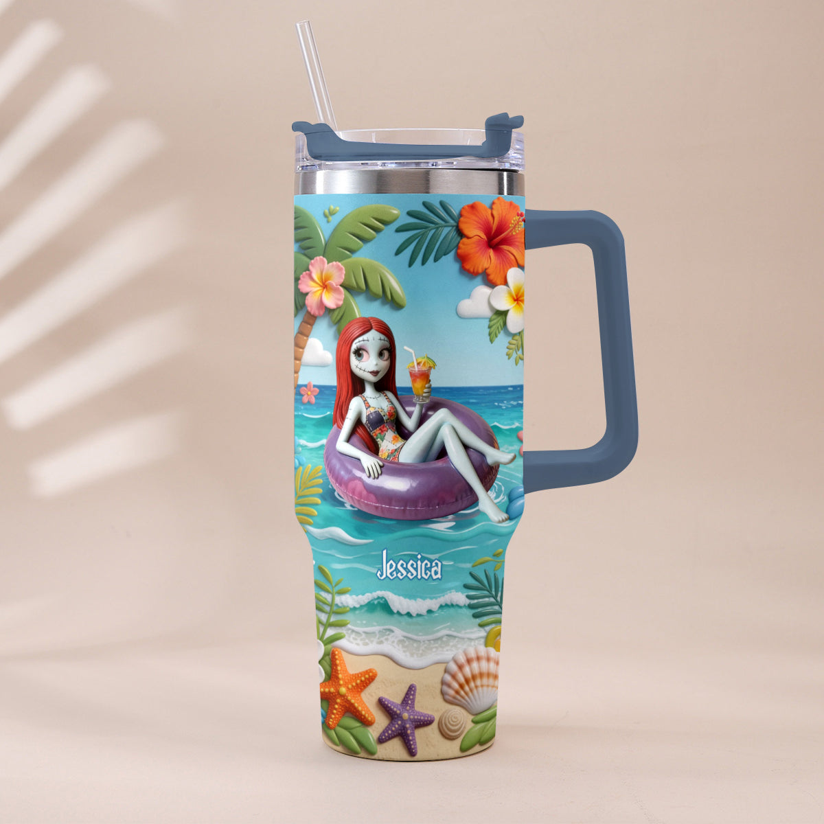 Personalized Summer Vibes Tumbler with Plush Charm Gift Idea Tumbler With Plush Charm GradoCreations