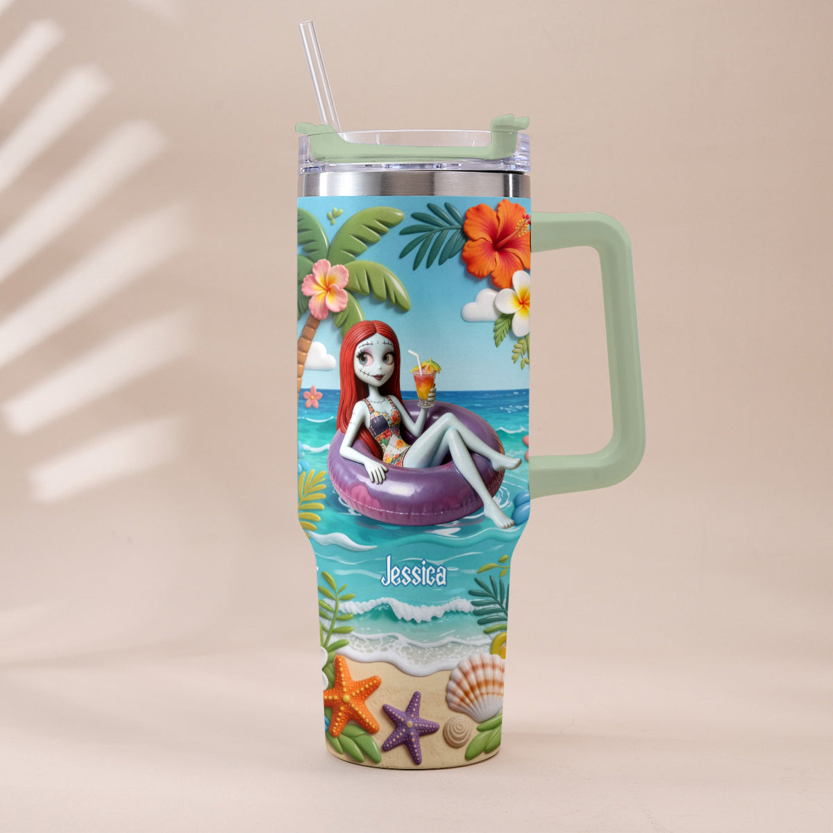 Personalized Summer Vibes Tumbler with Plush Charm Gift Idea Tumbler With Plush Charm GradoCreations