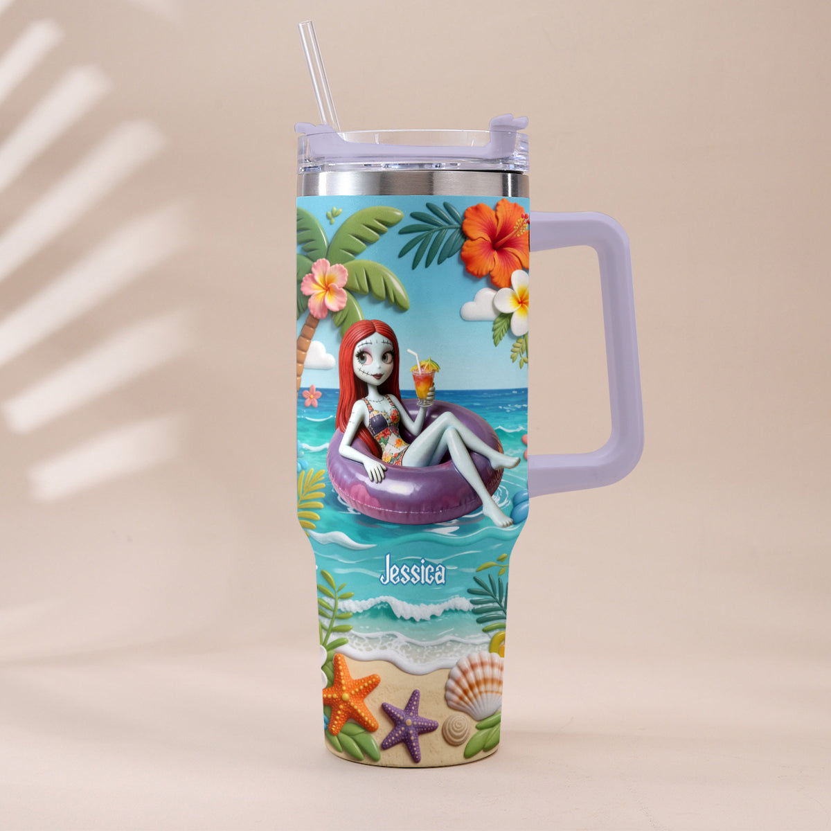 Personalized Summer Vibes Tumbler with Plush Charm Gift Idea Tumbler With Plush Charm GradoCreations