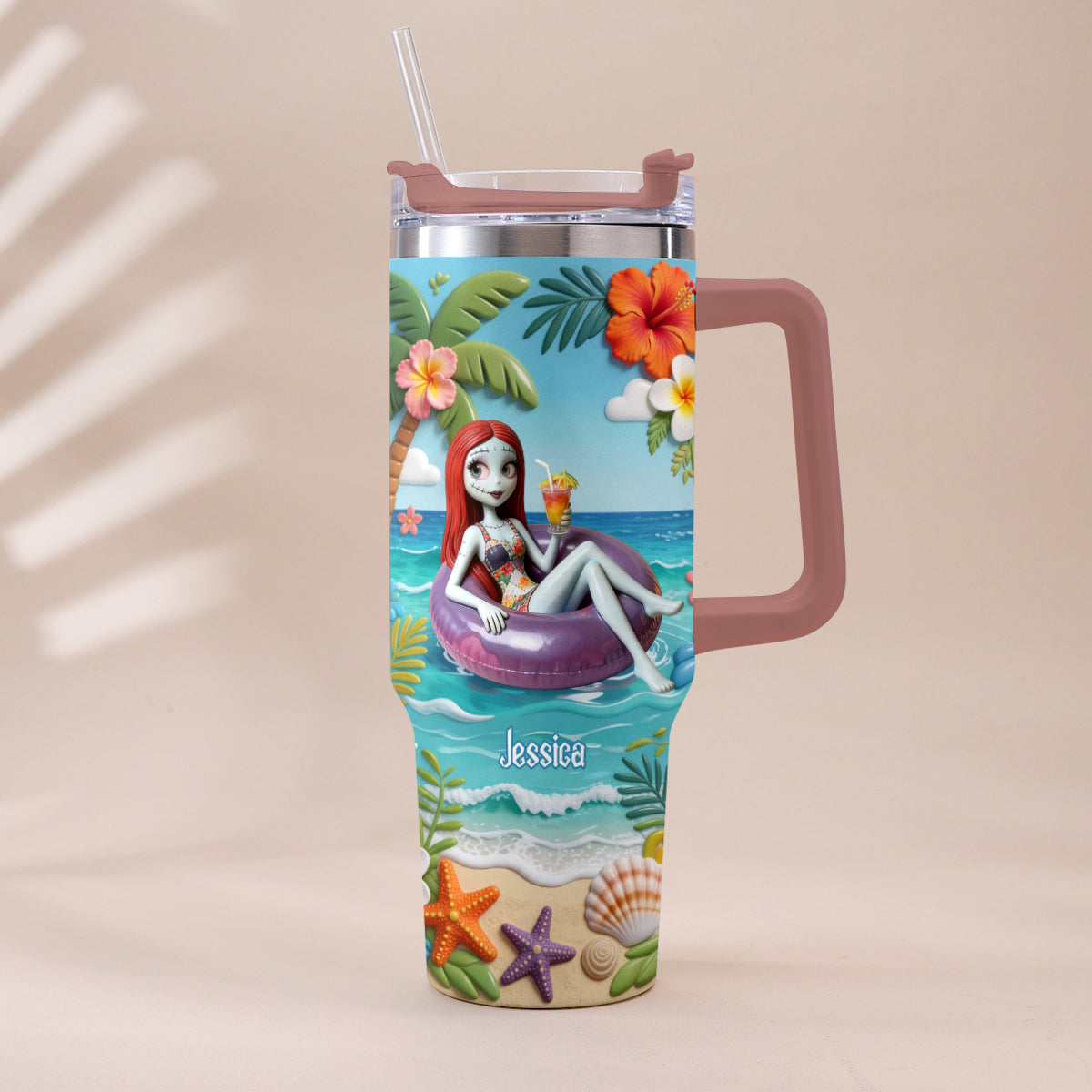 Personalized Summer Vibes Tumbler with Plush Charm Gift Idea Tumbler With Plush Charm GradoCreations