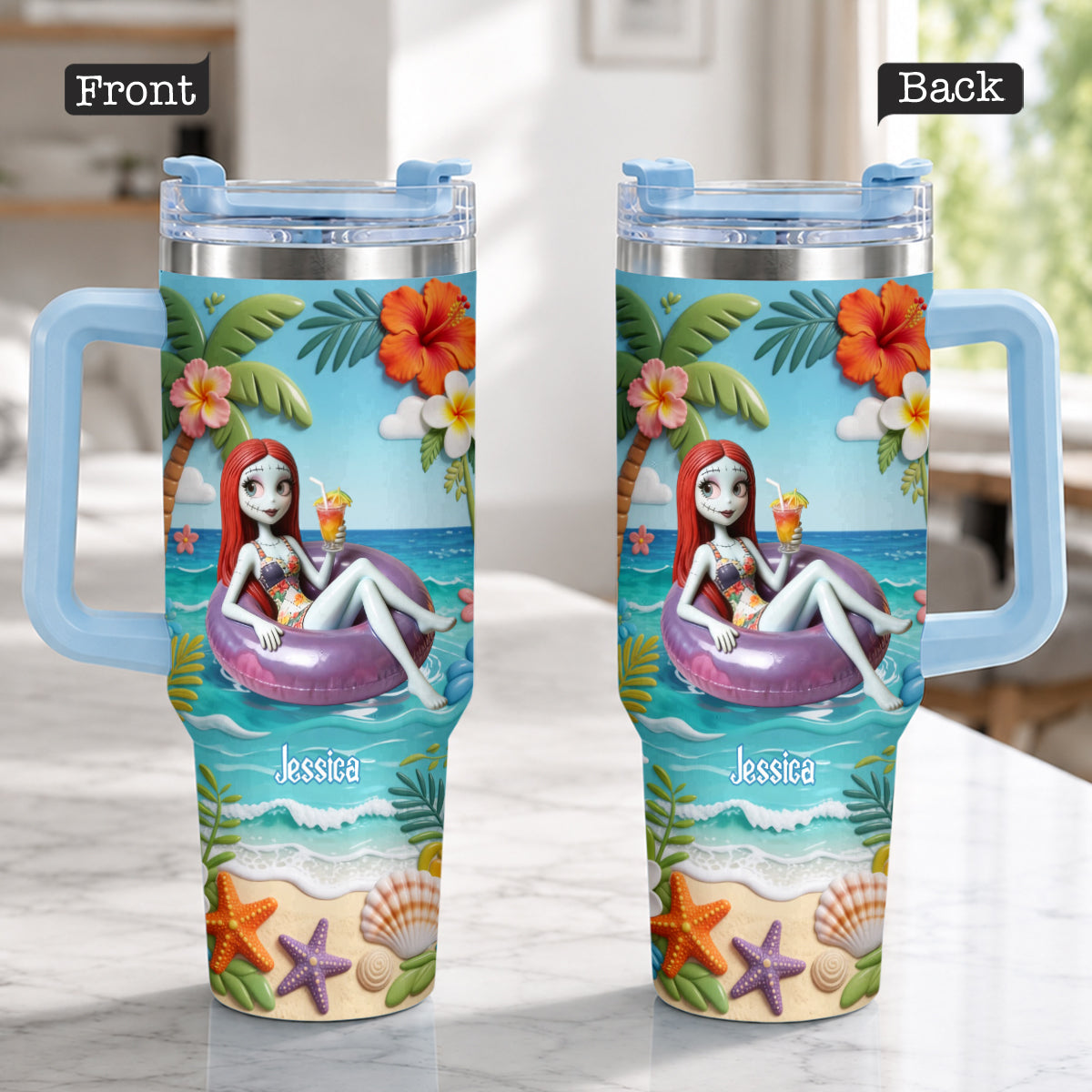 Personalized Summer Vibes Tumbler with Plush Charm Gift Idea Tumbler With Plush Charm GradoCreations