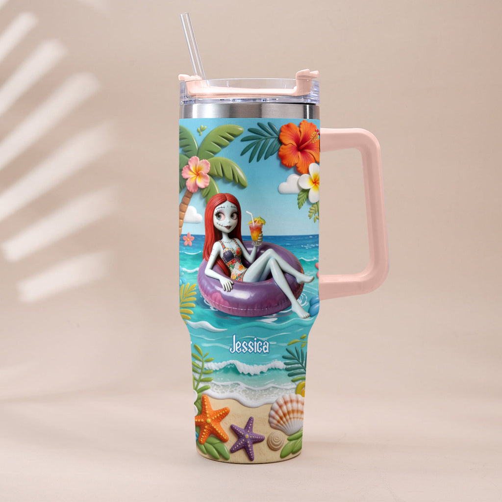 Personalized Summer Vibes Tumbler with Plush Charm Gift Idea Tumbler With Plush Charm GradoCreations