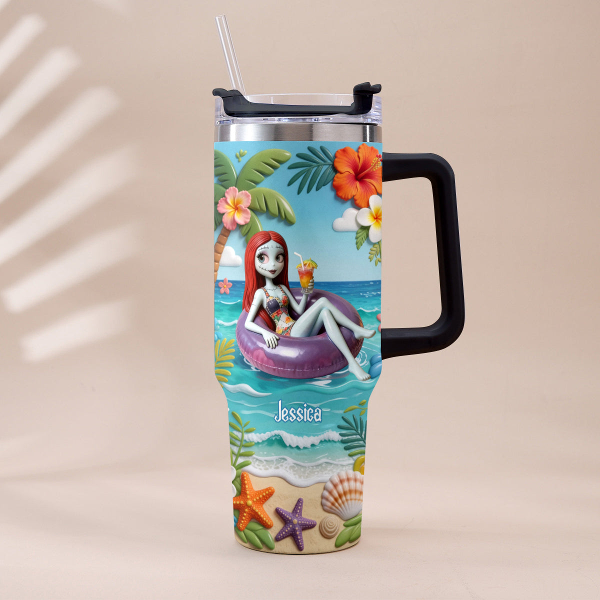 Personalized Summer Vibes Tumbler with Plush Charm Gift Idea Tumbler With Plush Charm GradoCreations