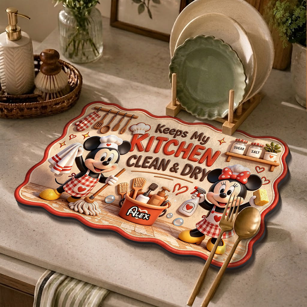 Personalized Cartoon Mouse Drying Mat for Kitchen Gifts Drying Mat GradoCreations