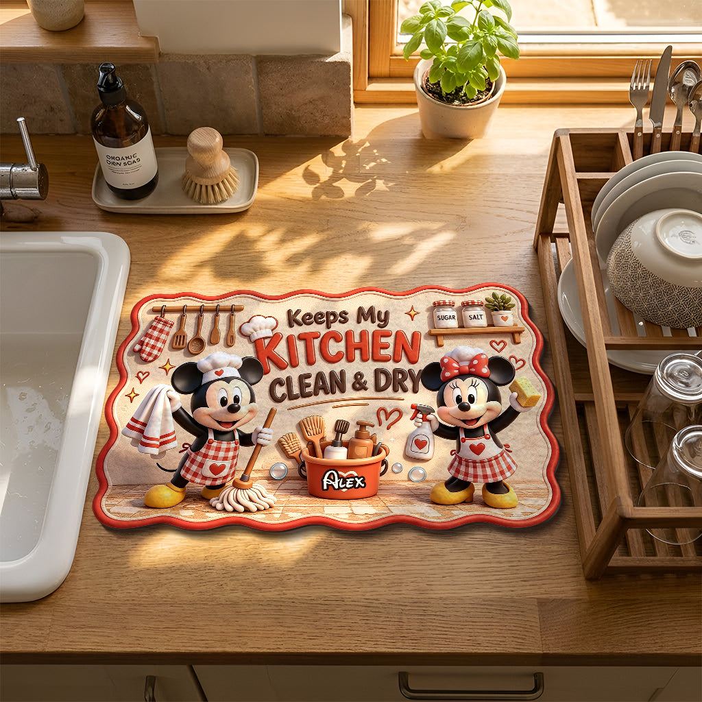 Personalized Cartoon Mouse Drying Mat for Kitchen Gifts Drying Mat GradoCreations