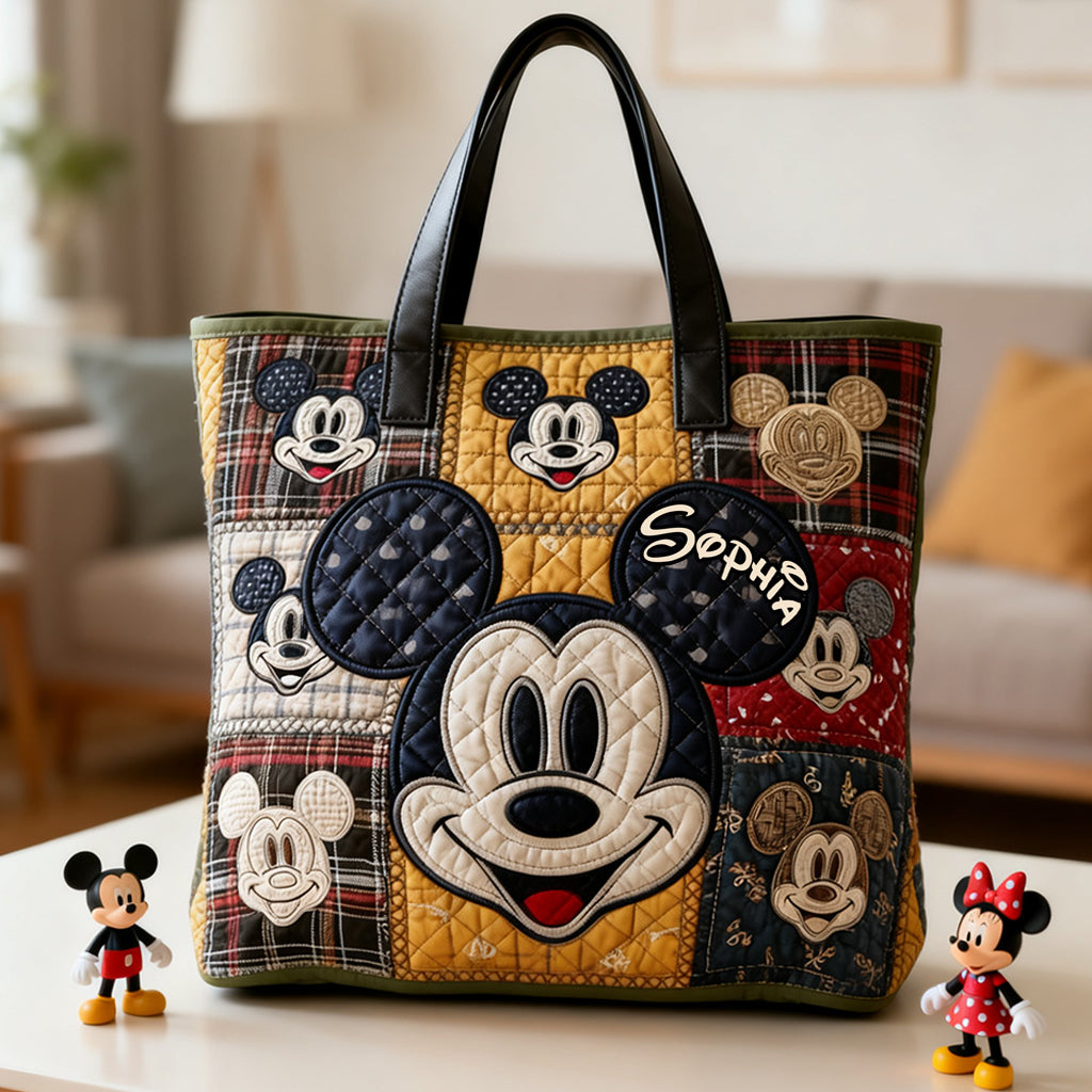 Personalized Mickey Mouse Quilted Tote Bag Custom Name Gift Quilted Tote Bag GradoCreations