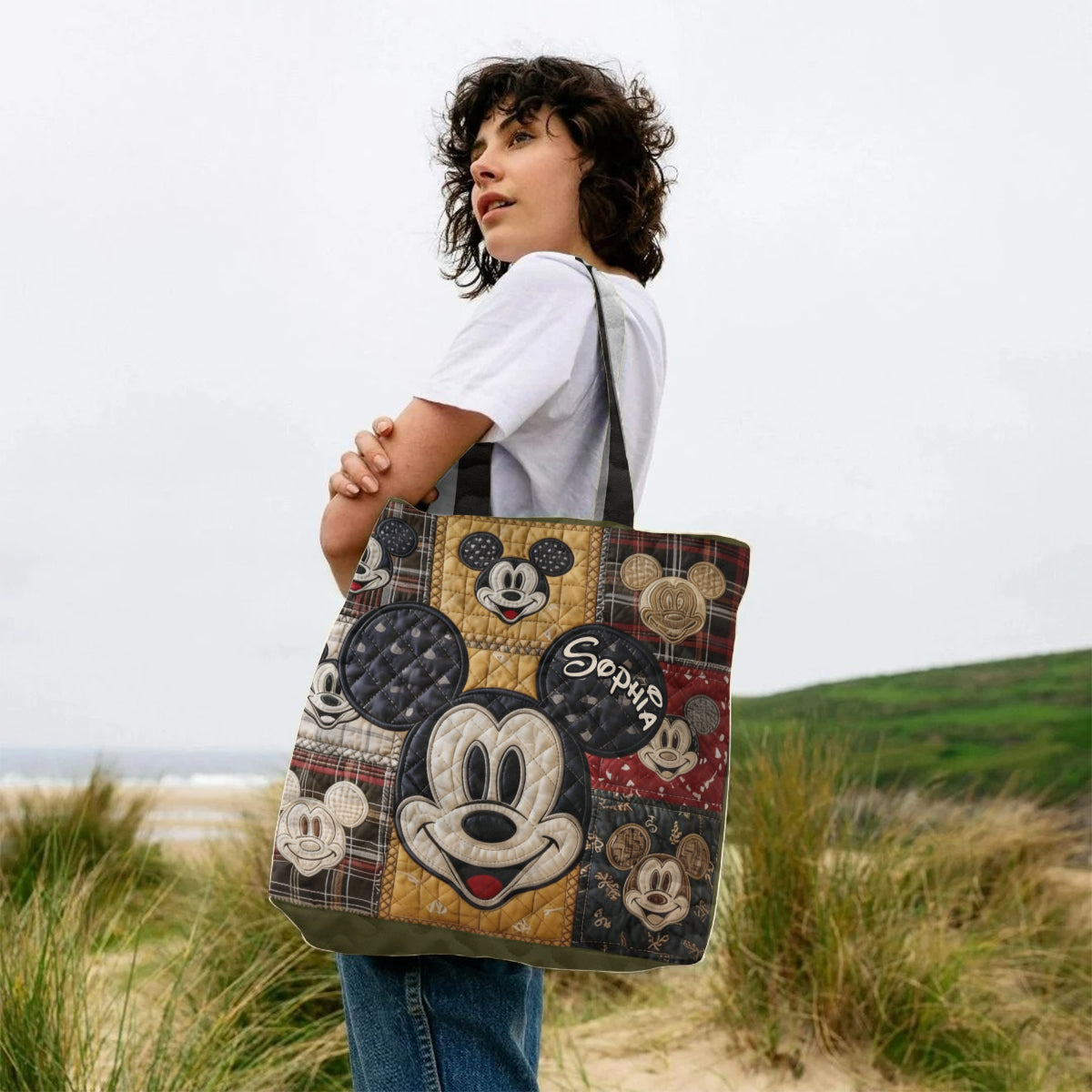 Personalized Mickey Mouse Quilted Tote Bag Custom Name Gift Quilted Tote Bag GradoCreations