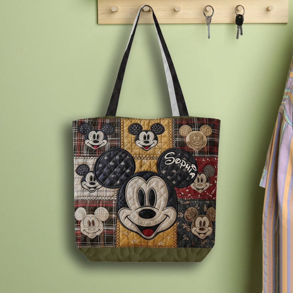Personalized Mickey Mouse Quilted Tote Bag Custom Name Gift Quilted Tote Bag GradoCreations