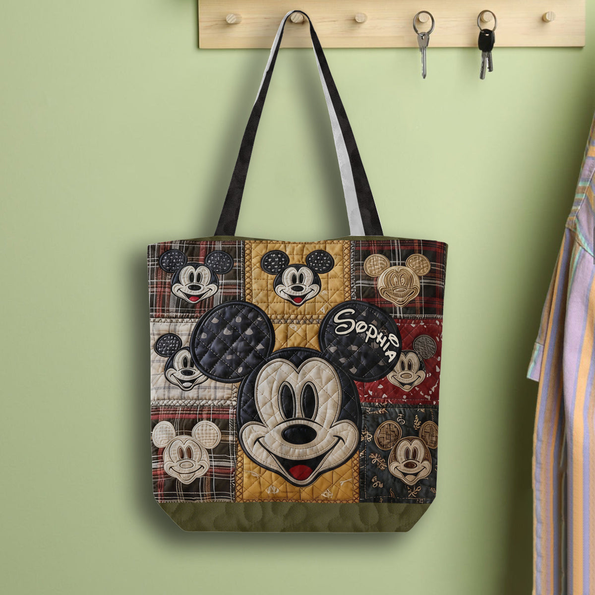 Personalized Mickey Mouse Quilted Tote Bag Custom Name Gift Quilted Tote Bag GradoCreations