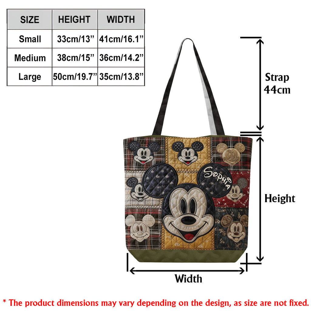 Personalized Mickey Mouse Quilted Tote Bag Custom Name Gift Quilted Tote Bag GradoCreations