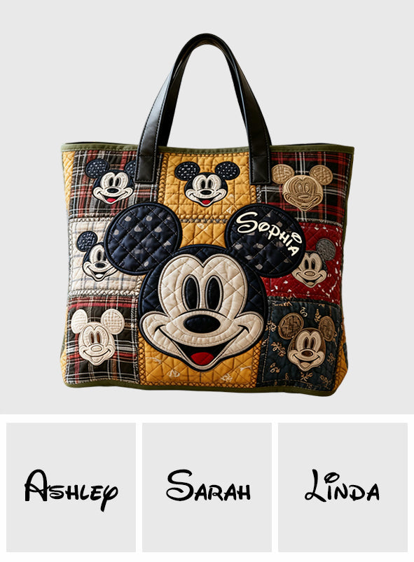 Personalized Mickey Mouse Quilted Tote Bag Custom Name Gift Quilted Tote Bag GradoCreations