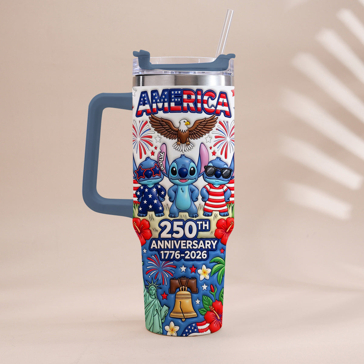 Personalized 250th Anniversary Tumbler with Handle - Cute Alien Design Tumbler With Handle GradoCreations