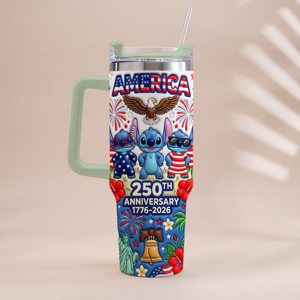 Personalized 250th Anniversary Tumbler with Handle - Cute Alien Design Tumbler With Handle GradoCreations