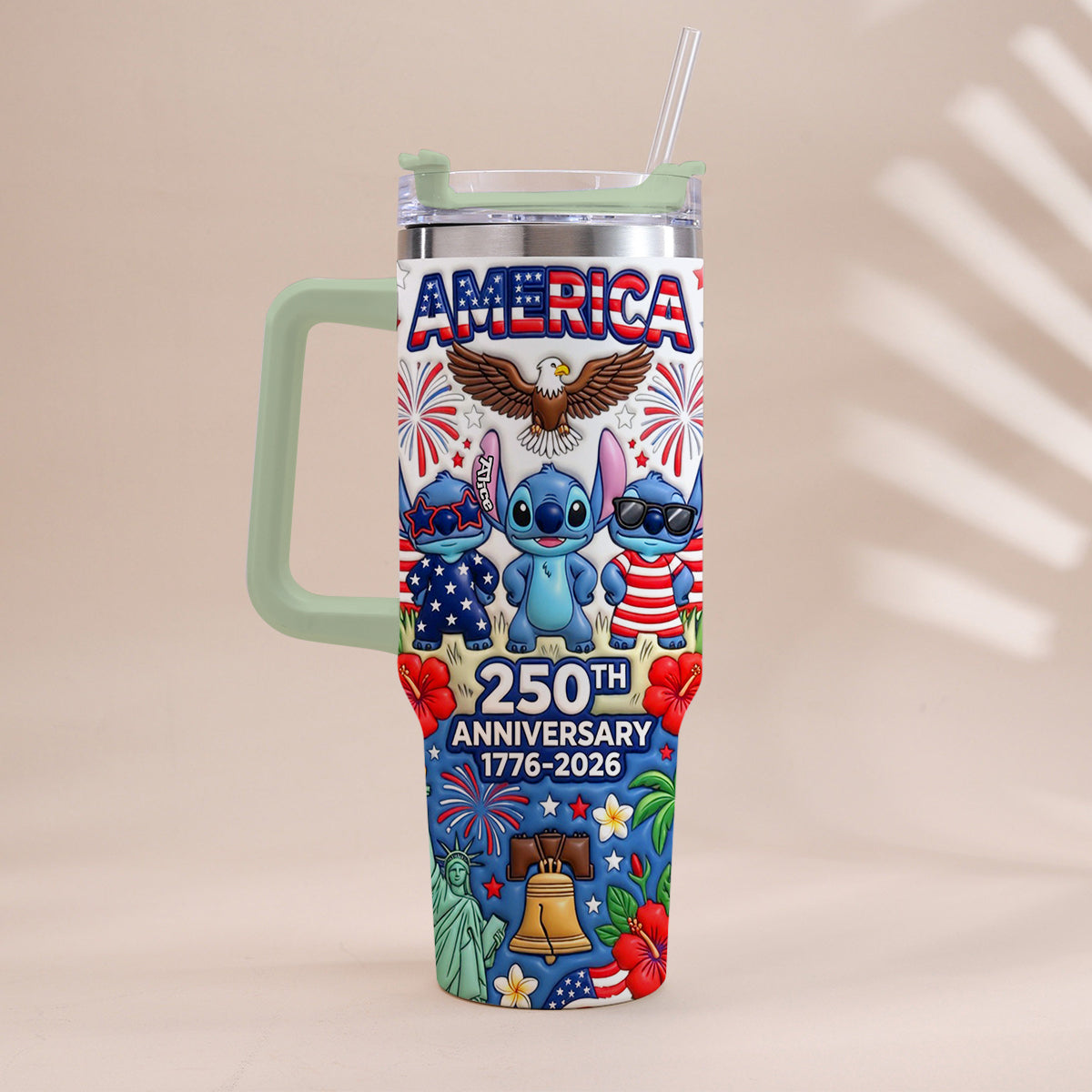 Personalized 250th Anniversary Tumbler with Handle - Cute Alien Design Tumbler With Handle GradoCreations