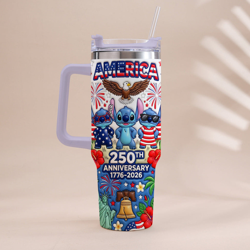 Personalized 250th Anniversary Tumbler with Handle - Cute Alien Design Tumbler With Handle GradoCreations