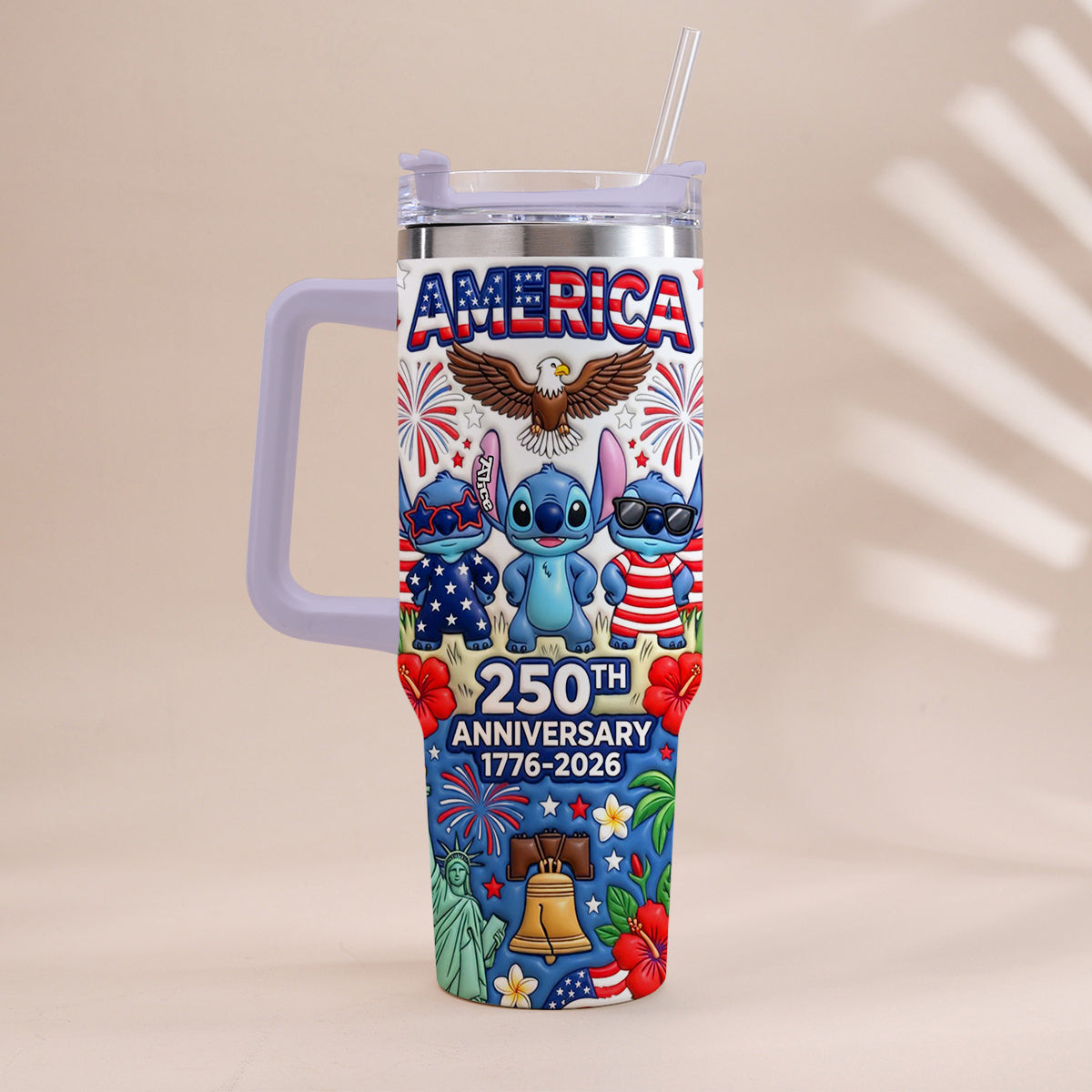 Personalized 250th Anniversary Tumbler with Handle - Cute Alien Design Tumbler With Handle GradoCreations