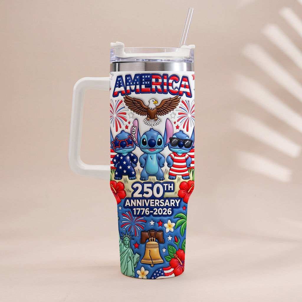 Personalized 250th Anniversary Tumbler with Handle - Cute Alien Design Tumbler With Handle GradoCreations