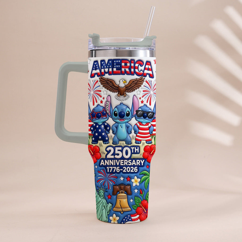 Personalized 250th Anniversary Tumbler with Handle - Cute Alien Design Tumbler With Handle GradoCreations