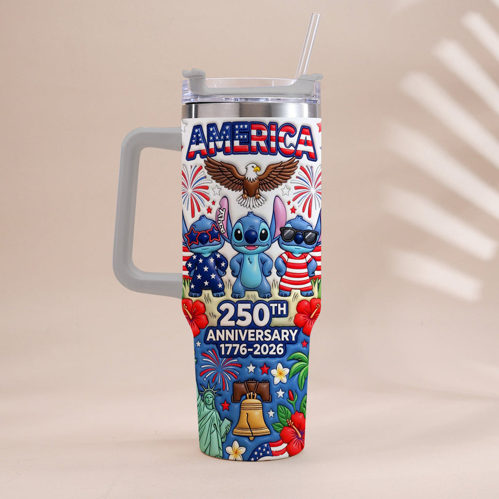 Personalized 250th Anniversary Tumbler with Handle - Cute Alien Design Tumbler With Handle GradoCreations