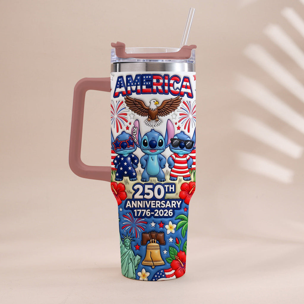 Personalized 250th Anniversary Tumbler with Handle - Cute Alien Design Tumbler With Handle GradoCreations